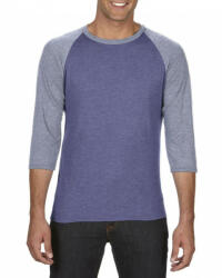 Anvil Férfi póló Anvil AN6755 Felnőtt Tri-Blend 3/4 Ujjú Raglán póló -XL, Heather Blue/Heather Grey