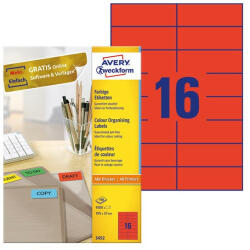 Avery Etikett AVERY 3452 105x37mm univerzális piros 1600 címke/doboz 100 ív/doboz (3452) - team8