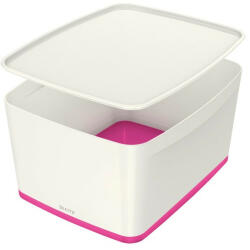 Leitz Tároló doboz LEITZ Wow Mybox fedeles műanyag nagy fehér/rózsaszín (52161023)