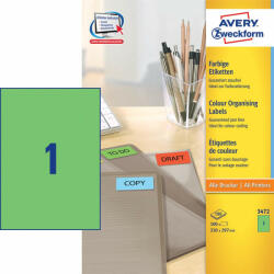 Avery Etikett AVERY 3472 210x297 mm zöld univerzális 100 címke/doboz 100 ív/doboz (3472)