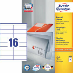 Avery Etikett AVERY 3665 105x33, 8 mm fehér univerzális 1600 címke/doboz 100 ív/doboz (3665) - team8