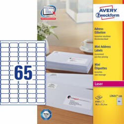 Avery Etikett AVERY L7651-100 38, 1x21, 2 mm fehér 6500 címke/doboz 100 ív/doboz (L7651-100)
