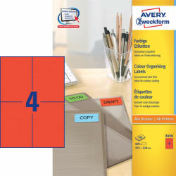 Avery Etikett AVERY 3456 105x148mm univerzális piros 400 címke/doboz 100 ív/doboz (3456) - team8
