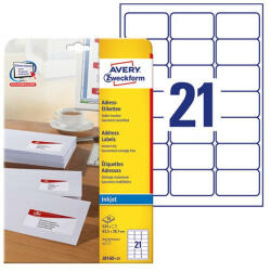 Avery Etikett AVERY J8160-25 63, 5x38, 1mm inkjet 525 címke/doboz 25 ív/doboz (J8160-25) - team8