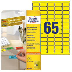 Avery Etikett AVERY L4793-20 38, 1x21, 2mm sárga 1300 címke/doboz 20 ív/doboz (L4793-20)