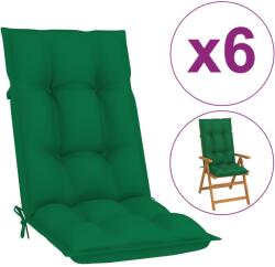 vidaXL Perne scaun cu spătar înalt, 6 buc. , verde, 120x50x7 cm, textil (314250)