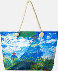 SHOPIKA Geanta de plaja din material textil, cu reproducere dupa Claude Monet Femeia cu umberala de soare Albastru