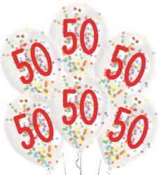Amscan Happy Birthday 50 konfettivel töltött léggömb, lufi 6 db-os (DPA9909841)