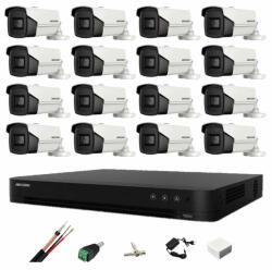 Hikvision Sistem de supraveghere video 16 Camere Hikvision 4 in 1, 8MP, lentila 3.6mm, IR 80m, DVR 16 canale 4K, accesorii (36185-) - antivandal