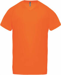 Proact Férfi póló Proact PA476 Men’S v-neck Short Sleeve Sports T-Shirt -2XL, Fluorescent Orange