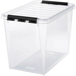 SMARTSTORE Műanyag tárolódoboz, 61 liter, fekete fogantyúkkal, SMARTSTORE "Classic 65", átlátszó (3477070) - iroszer24