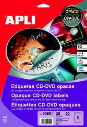 APLI Etikett, CD/DVD, A4, teljes lefedettségű, matt, APLI "Mega (10808/10601)