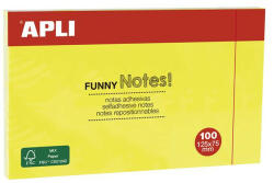 APLI Öntapadó jegyzettömb, 125x75 mm, 100 lap, APLI "Funny", sárga (15002)