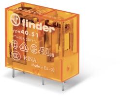 Finder 40.51. 8.230. 5000 miniatűr print/dugaszolható relé 1 váltóérintkező (CO) AgNi+Au, 230V AC (50/60 Hz) vezerlőfeszültség, 10A folytonos áram, 5mm lábkiosztás - alapkivitel (40.51.8.230.5000)