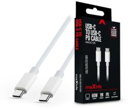 MaxLife Type-C - Type-C adat- és töltőkábel 1 m-es vezetékkel - Maxlife MXUC-05 USB-C to USB-C PD Cable - 60W - fehér - nextelshop