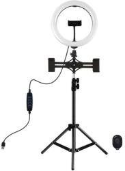 PULUZ Selfie Stick PULUZ pentru Vlogging, Lampa LED, control telecomanda, lumina si trepied reglabile, Negru (PKT3070B)
