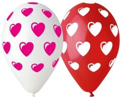 Godan Red-White Heart, Szív léggömb, lufi 5 db-os 12 inch (30 cm) (MLG318227)