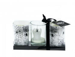 Happy Halloween Halloween üveg gyertyatartó szett díszdobozban fehér-fekete 6, 5 cm, 3db/csomag