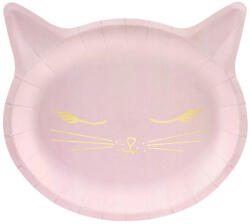 PartyDeco Papír tányér cica fej formájú rózsaszín tányér 22X20 cm, 6 db/csomag