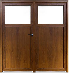 WindowMAG Usa din PVC cu geam termopan 1/3, 4 camere, Stejar auriu, 200×210, Prag Aluminiu, Stanga