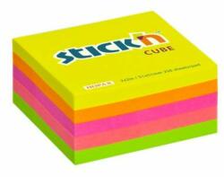 STICK N Öntapadó jegyzettömb, 51x51 mm, 250 lap, STICK N, neon színek (SN21203) (21203)