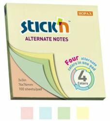 STICK N Öntapadó jegyzettömb, 76x76 mm, 100 lap, STICK N, pasztell színek (SN21821) (21821)