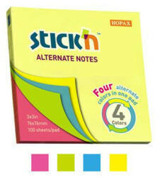 STICK N Öntapadó jegyzettömb, 76x76 mm, 100 lap, STICK N, neon színek (21822) - iroszer24