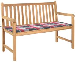 vidaXL Bancă de grădină, pernă roșu carouri, 120 cm, lemn masiv tec (3062689)
