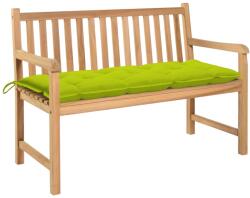 vidaXL Bancă de grădină cu pernă verde aprins, 120 cm, lemn masiv tec (3062702)