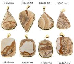  Pandantiv Jasp Desert Natural cu Alama Aurita - Picatura Dreptunghi - 50-68 x 29-35 x 6-8 mm - 1 Buc