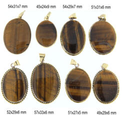  Pandantiv Ochi de Tigru Natural cu Alama Aurita - Oval - 45-57 x 24-33 x 5-9 mm - 1 Buc