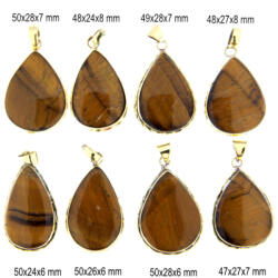  Pandantiv Ochi de Tigru Natural cu Alama Aurita - Picatura - 47-50 x 24-28 x 6-8 mm - 1 Buc