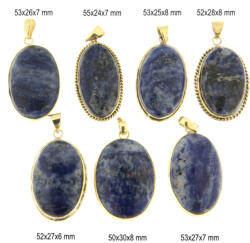  Pandantiv Sodalit Natural cu Alama Aurita - Oval - 51-55 x 24-30 x 6-8 mm - 1 Buc
