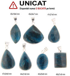  Pandantiv Apatit Albastru Natural cu Metal Alpaca - Picatura - Oval - Dreptunghi - 40-48 x 18-34 x 6-8 mm - 1 Buc