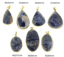  Pandantiv Sodalit Natural cu Alama Aurita - Picatura - Oval - 45-59 x 23-33 x 8-10 mm - 1 Buc