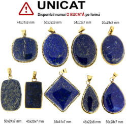  Pandantiv Lapis Lazuli Natural cu Alama Aurita - Dreptunghi - Picatura - Oval - 44-55 x 20-41 x 7-9 mm - 1 Buc