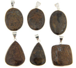 Pandantiv Bronzit Natural cu Metal Alpaca - Oval - Picatura - 49-58 x 25-35 x 5-7 mm - 1 Buc