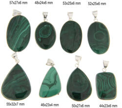  Pandantiv Malachit cu Metal Alpaca - Picatura - Oval - Dreptunghi - 44-57 x 23-32 x 4-7 mmm - 1 Buc