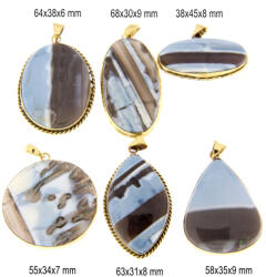  Pandantiv Opal Albastru Natural cu Alama Aurita - Oval - Picatura - Disc - 38-68 x 30-45 x 6-9 mm - 1 Buc