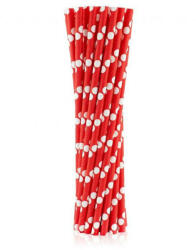 Godan Red Polka Dots, Piros papír szívószál 24 db-os (MLG114911)