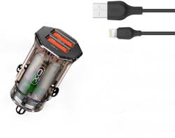 XO CC49 autós töltő (2 USB port, lightning kábel), átlátszó/barna