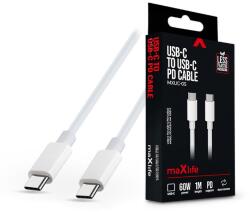 MaxLife Type-C - Type-C adat- és töltőkábel 1 m-es vezetékkel - Maxlife MXUC-05 USB-C to USB-C PD Cable - 60W - fehér (TF-0185) (TF-0185)