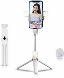 Selfie bot: STAND XT-06S - fehér, bluetooth távirányítós, tripoddá alakítható selfie bot LED világítással