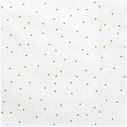 PartyDeco Szalvéta, fehér, arany pöttyökkel, 33x33cm, 20 darab/csomag
