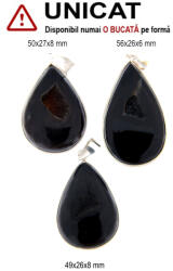  Pandantiv Onix Negru Druzy Natural cu Metal Alpaca - Picatura - 49-56 x 26-27 x 6-8 mm - 1 Buc