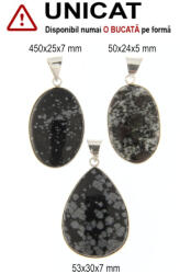  Pandantiv Obsidian Fulg de Zapada Natural cu Metal Alpaca - Picatura - Oval - 50-53 x 24-30 x 5-7 mm - 1 Buc