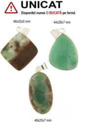  Pandantiv Crisopraz Verde Natural cu Metal Alpaca - Oval - Picatura - Patrat - 44-48 x 20-32 x 5-7 mm - 1 Buc