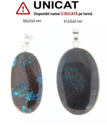  Pandantiv Azurit cu Cuprit Natural cu Metal Alpaca - Oval - 58-61 x 23-30 x 5 mm - 1 Buc