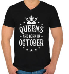 printfashion A királynők októberben születnek - Férfi V-nyakú póló - Fekete (373643)