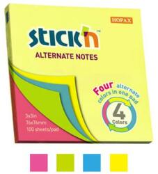 STICK N Öntapadó jegyzettömb, 76x76 mm, 100 lap, STICK N, neon színek (SN21822) - iroda24
